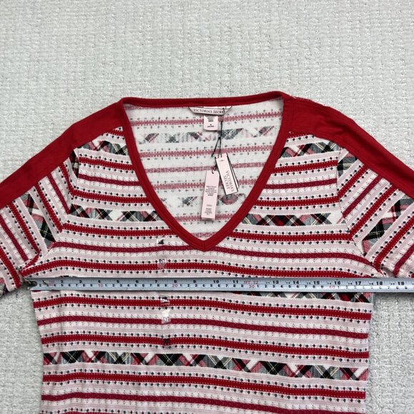 NWT Victoria's Secret Women Sleepwear Plaid Red V Neck Long Sleeve Pajama Top M - Picture 7 of 11